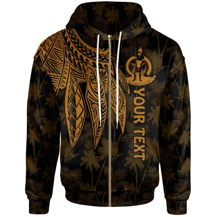 Alohawaii Clothing, Zip Hoodie Vanuatu Personalised, Polynesian Wings (Golden) | Alohawaii.co
