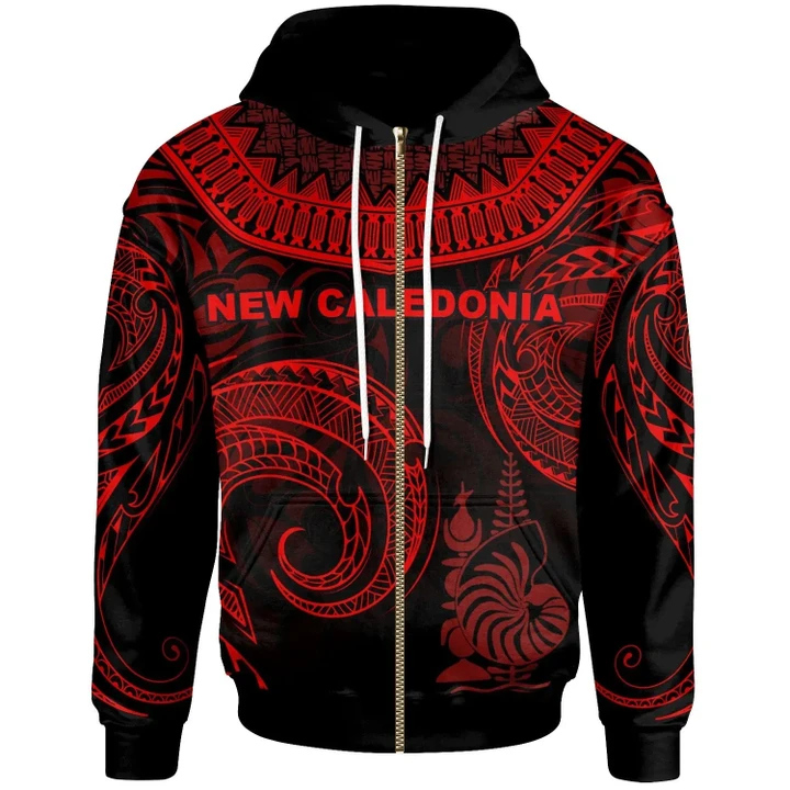 Alohawaii Clothing, Zip Hoodie New Caledonia, Unique Serrated Texture Red | Alohawaii.co
