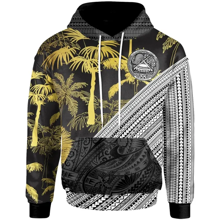 Alohawaii Clothing, Zip Hoodie American Samoa, Gold Palm Tree Polynesian Diagonal Pattern | Alohawaii.co