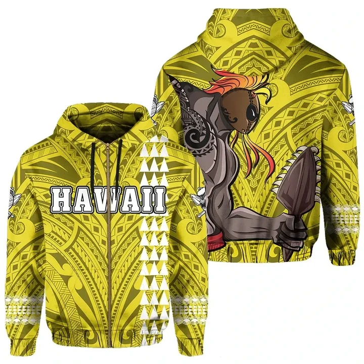 Alohawaii Clothing, Zip Hoodie Polynesian Islands Warrior Kakau Hawaii Yellow | Alohawaii.co