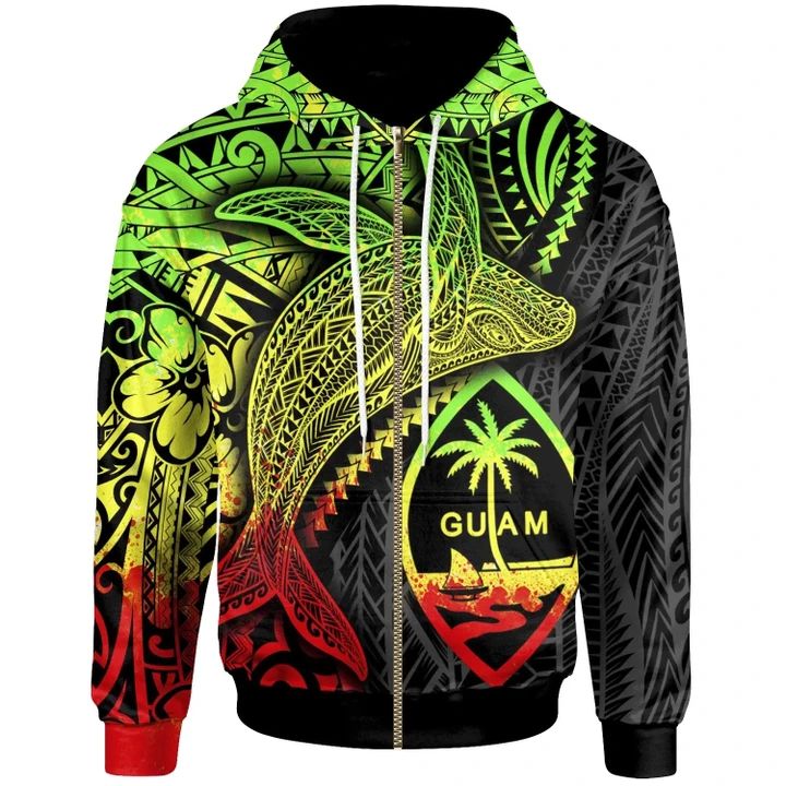 Alohawaii Clothing, Zip Hoodie Guam, Humpback Whale & Coat of Arms Reggae | Alohawaii.co