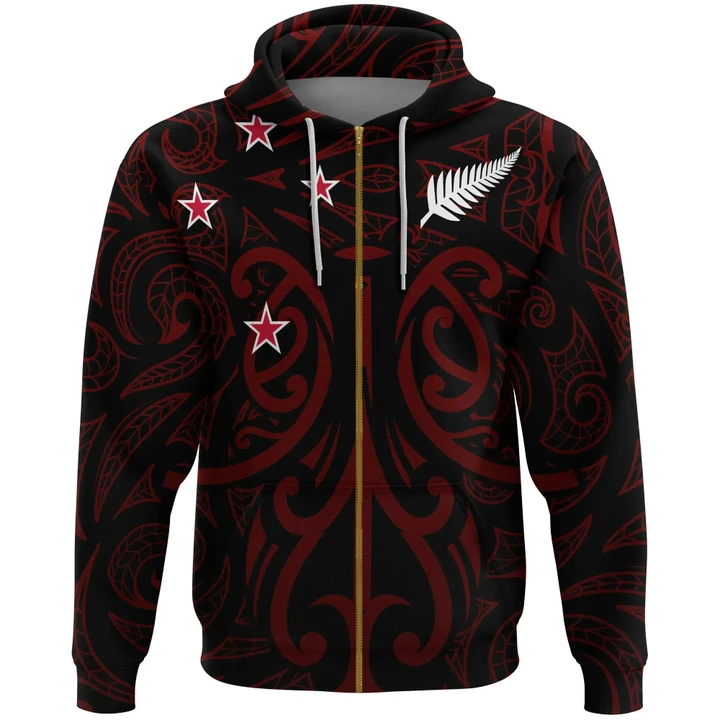 Alohawaii Clothing, Zip Hoodie New Zealand, Maori Mask Pullover Red A065 | Alohawaii.co