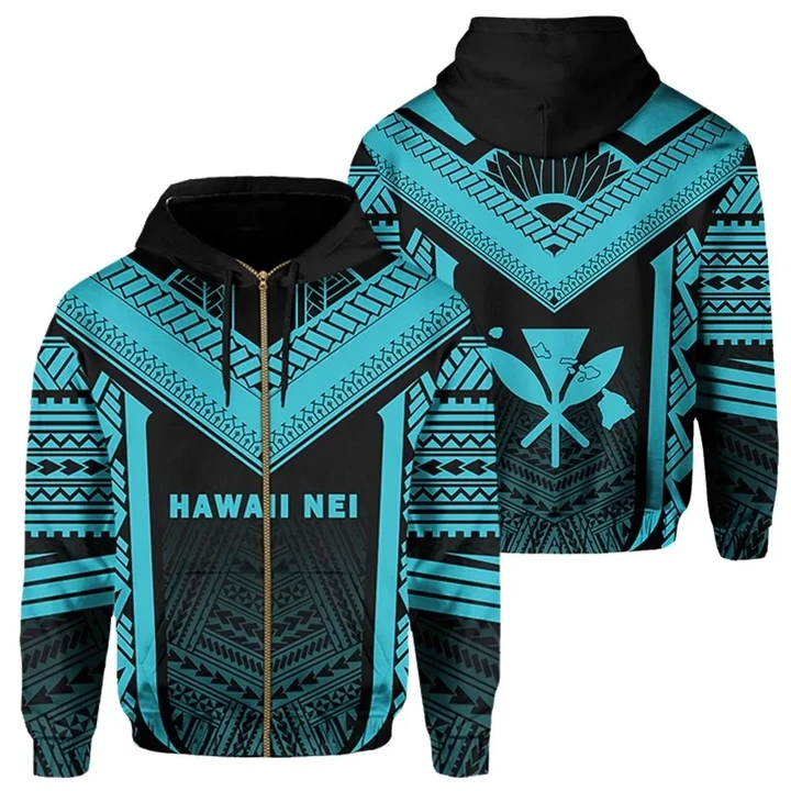 Alohawaii Clothing, Zip Hoodie Hawaii Kanaka Polynesian Active Blue | Alohawaii.co