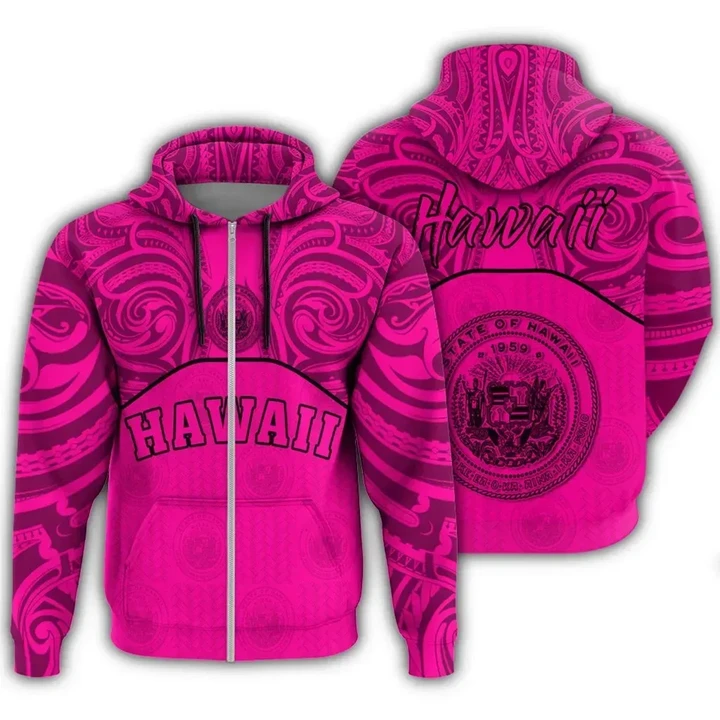 Alohawaii Clothing, Zip Hoodie Hawaii Coat Of Arms Demodern Style Pink | Alohawaii.co
