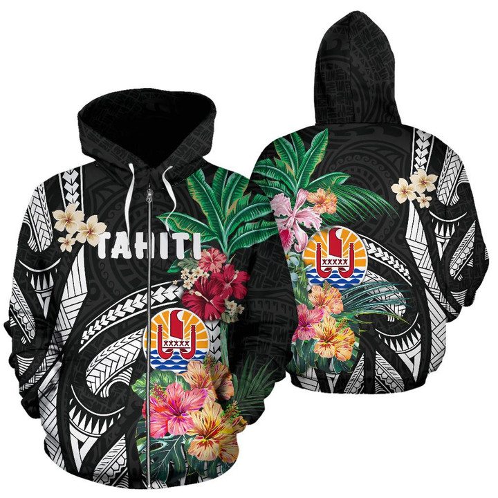 Alohawaii Clothing, Zip Hoodie Tahitian Coat Of Arms Polynesian With Hibiscus | Alohawaii.co