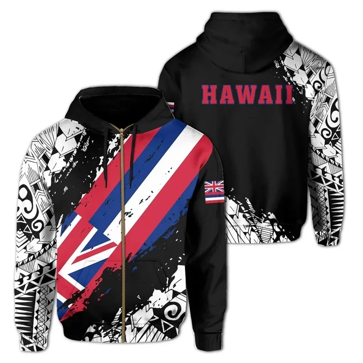 Alohawaii Clothing, Zip Hoodie Hawaii Flag Polynesian, Nora Style | Alohawaii.co