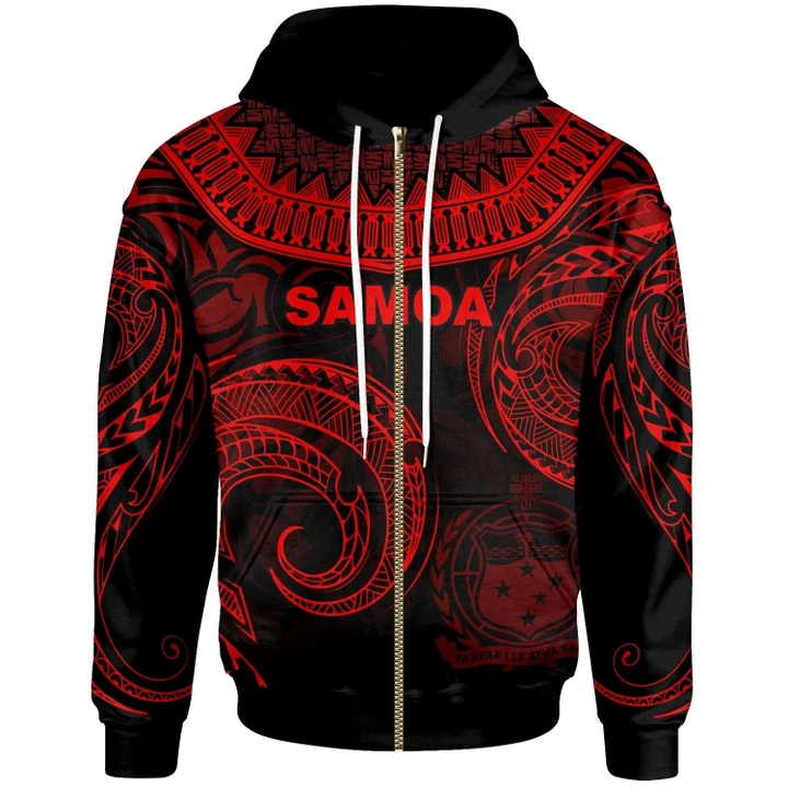 Alohawaii Clothing, Zip Hoodie Samoa, Palm Leaf Texture Red | Alohawaii.co