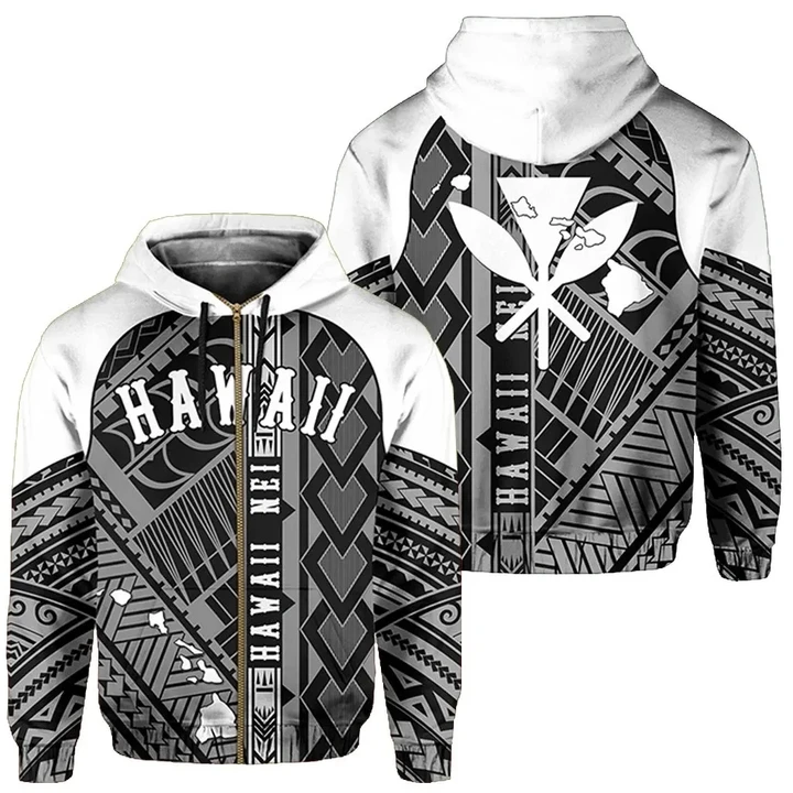Alohawaii Clothing, Zip Hoodie Hawaii Nei Polynesian White | Alohawaii.co