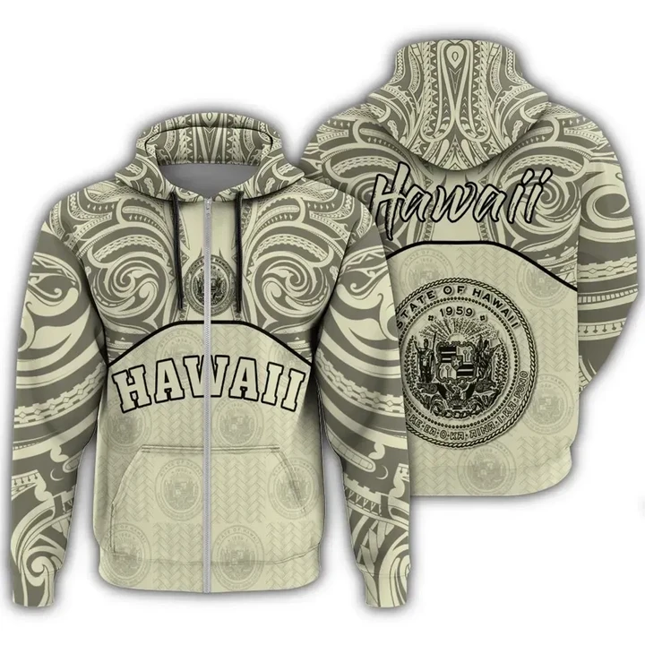 Alohawaii Clothing, Zip Hoodie Hawaii Coat Of Arms Demodern Style Beige | Alohawaii.co