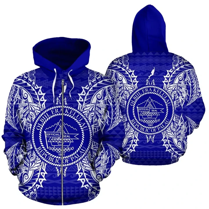Alohawaii Clothing, Zip Hoodie Palau Polynesian All Over Map Blue | Alohawaii.co