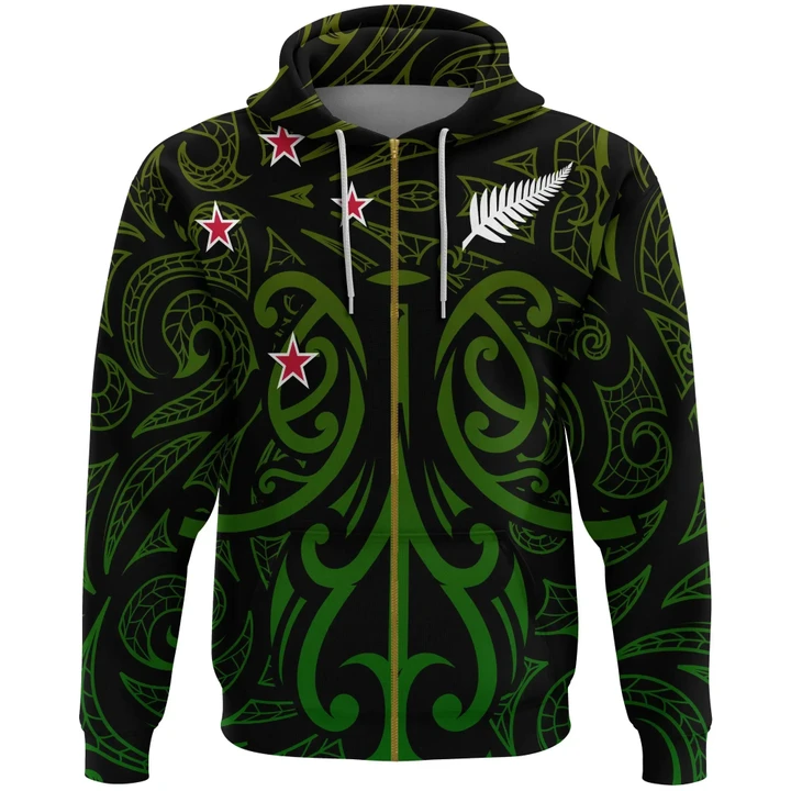 Alohawaii Clothing, Zip Hoodie New Zealand, Maori Mask Pullover Green A065 | Alohawaii.co