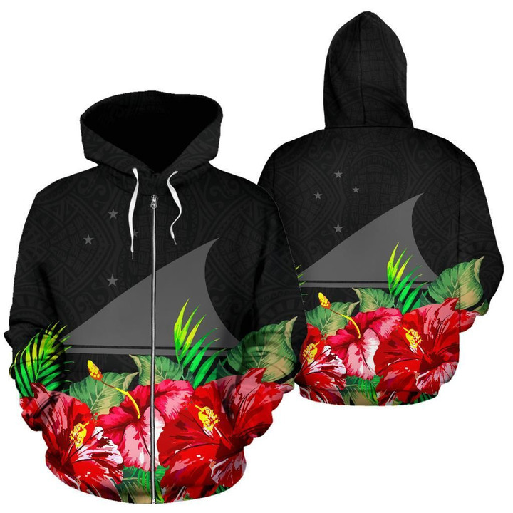 Alohawaii Clothing, Zip Hoodie Tokelau Polynesian Black Hibiscus | Alohawaii.co