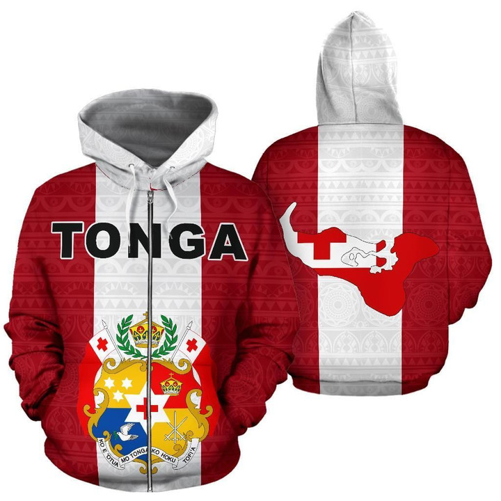 Alohawaii Clothing, Zip Hoodie Tonga Polynesian, Flag And Coat Of Arm | Alohawaii.co