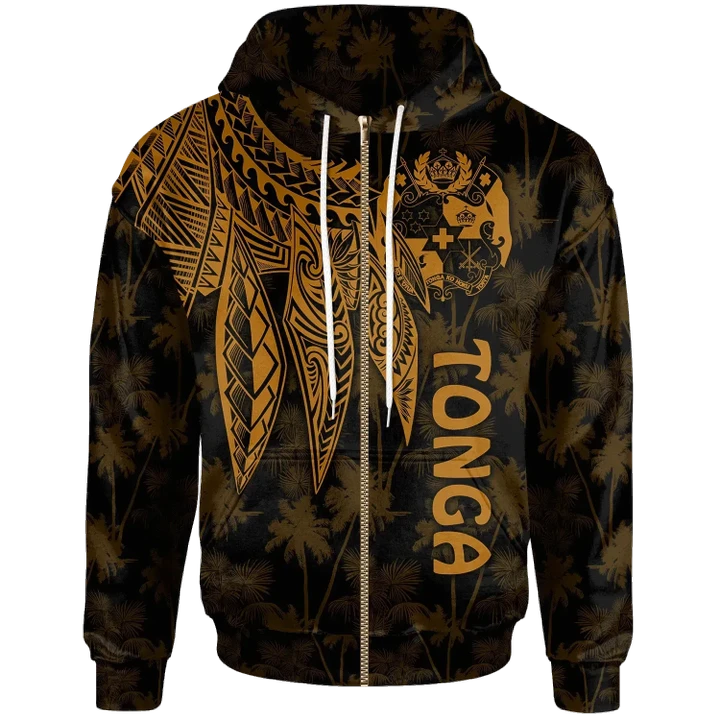 Alohawaii Clothing, Zip Hoodie Tonga , Polynesian Wings (Golden) | Alohawaii.co