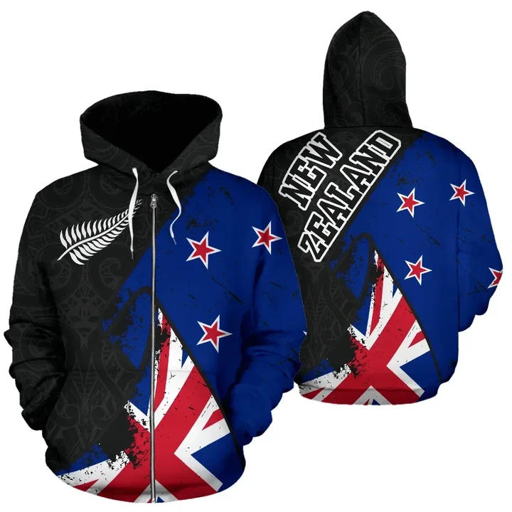 Alohawaii Clothing, Zip Hoodie New Zealand Special Grunge Flag | Alohawaii.co