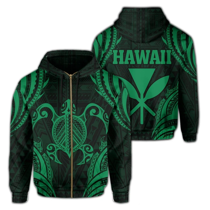 Alohawaii Clothing, Zip Hoodie Polynesian Turtle Kanaka Maoli Hawaii, Green | Alohawaii.co