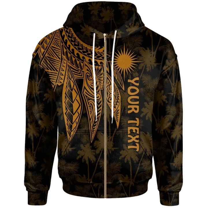 Alohawaii Clothing, Zip Hoodie Marshall Islands Personalised, Polynesian Wings (Golden) | Alohawaii.co