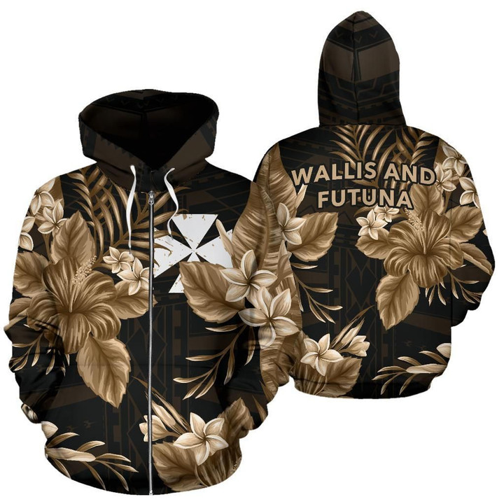 Alohawaii Clothing, Zip Hoodie Wallis And Futuna Coat Of Arms Hibiscus (Gold) | Alohawaii.co