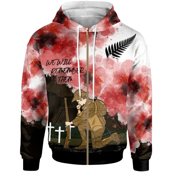 Alohawaii Clothing, Zip Hoodie New Zealand Anzac, We Will Remember Them Ver | Alohawaii.co