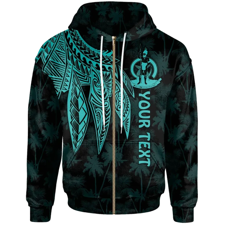 Alohawaii Clothing, Zip Hoodie Vanuatu Personalised, Polynesian Wings (Turquoise) | Alohawaii.co