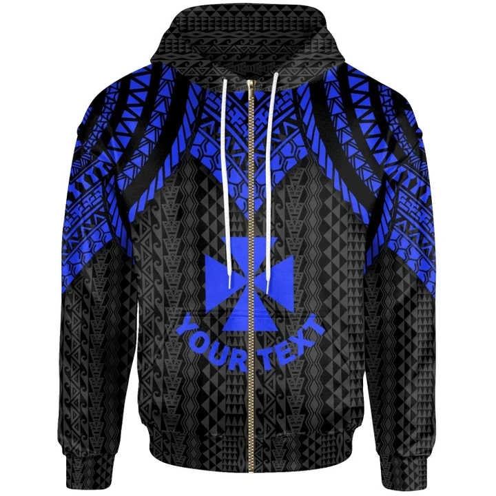 Alohawaii Clothing, Zip Hoodie Wallis And Futuna Custom Personalised, Polynesian Armor Style Blue | Alohawaii.co