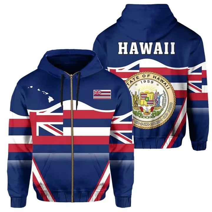 Alohawaii Clothing, Zip Hoodie Hawaii Coat Of Arms Line Sport | Alohawaii.co