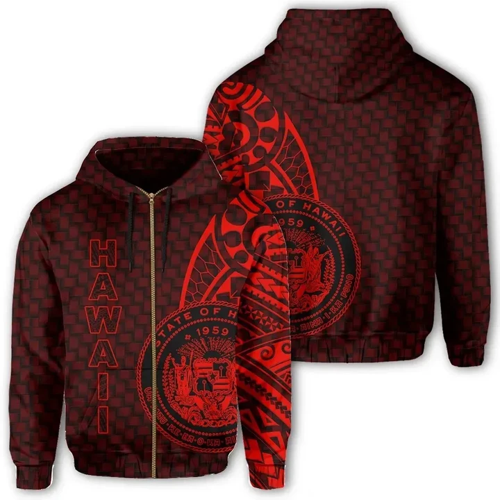 Alohawaii Clothing, Zip Hoodie Hawaii Polynesian Red, Emboss Style | Alohawaii.co