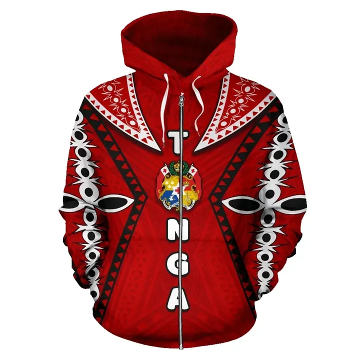 Alohawaii Clothing, Zip Hoodie Tonga All Over Ngatu, Coat Of Arms | Alohawaii.co
