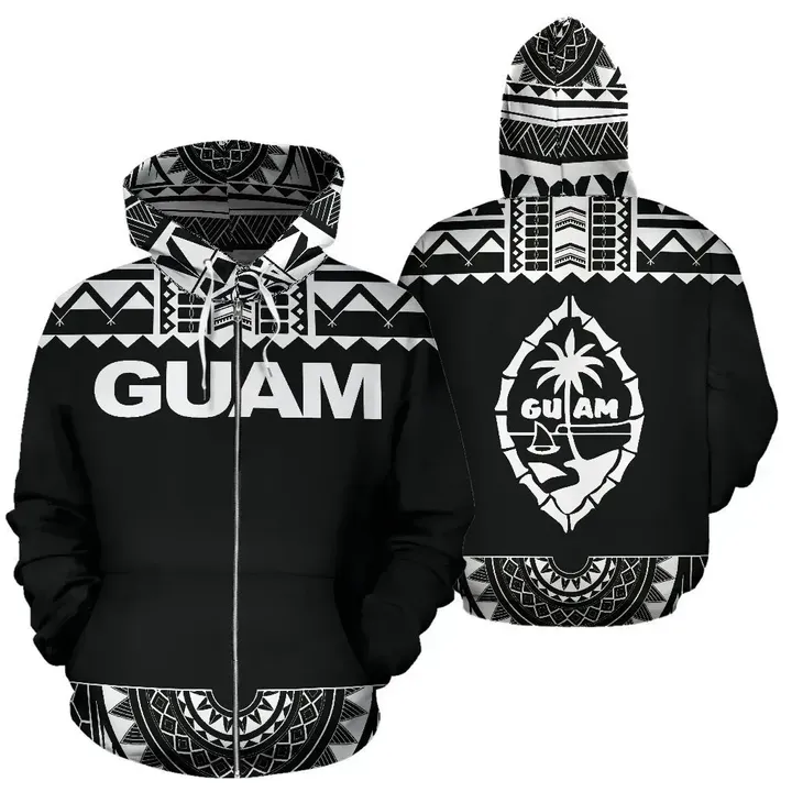 Alohawaii Clothing, Zip Hoodie Guam, Polynesian Black And White | Alohawaii.co