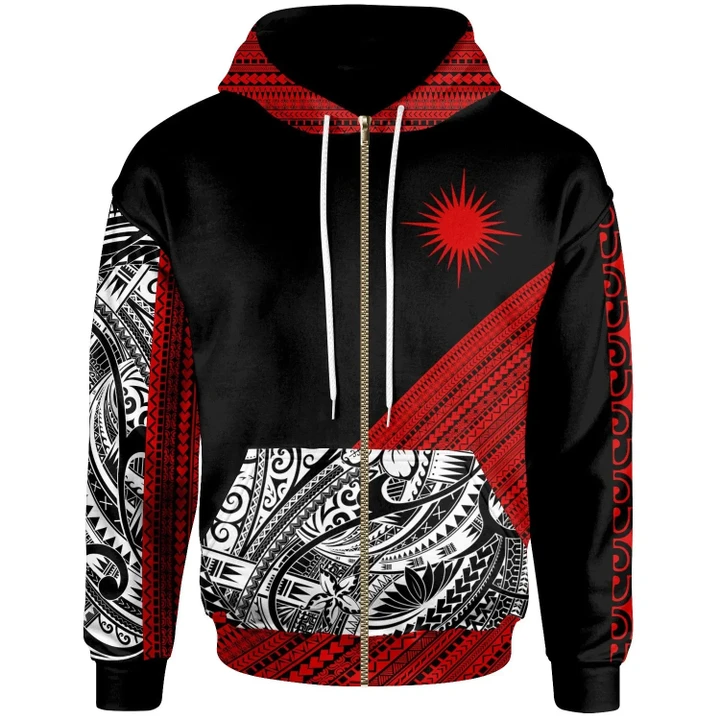Alohawaii Clothing, Zip Hoodie Marshall Islands Custom Personalised, Polynesian Diagonal Pattern Red | Alohawaii.co