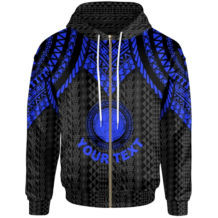 Alohawaii Clothing, Zip Hoodie Northern Mariana Islands Custom Personalised, Polynesian Armor Style Blue | Alohawaii.co