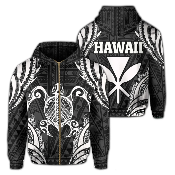 Alohawaii Clothing, Zip Hoodie Polynesian Turtle Kanaka Maoli Hawaii, White | Alohawaii.co