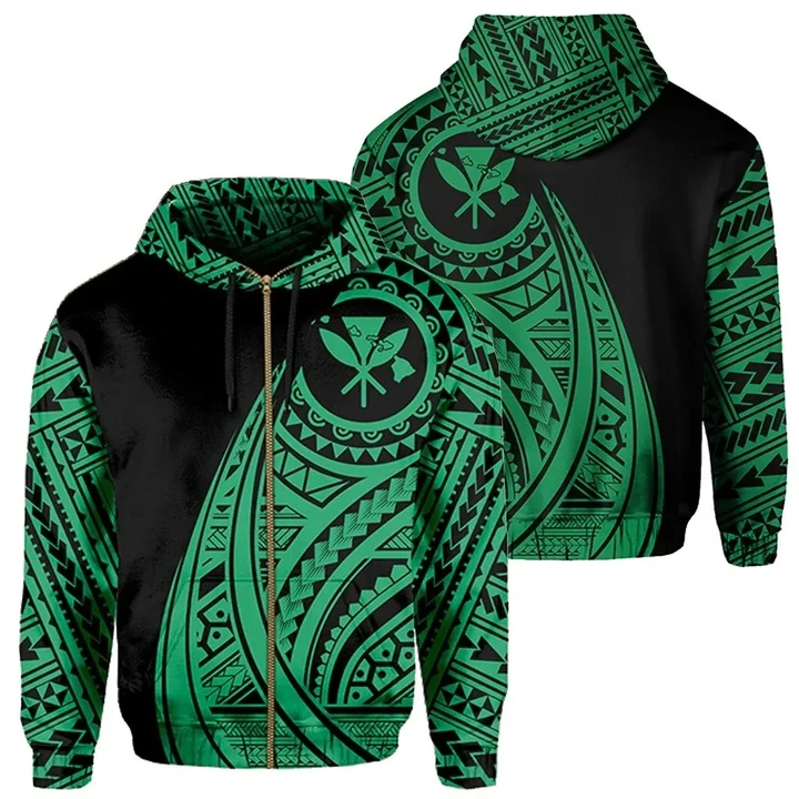 Alohawaii Clothing, Zip Hoodie Hawaii Kanaka Polynesian Tatoo Style Green | Alohawaii.co