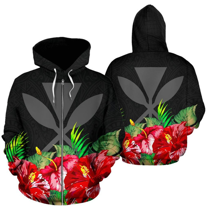 Alohawaii Clothing, Zip Hoodie Polynesian Hawaii Black Hibiscus | Alohawaii.co