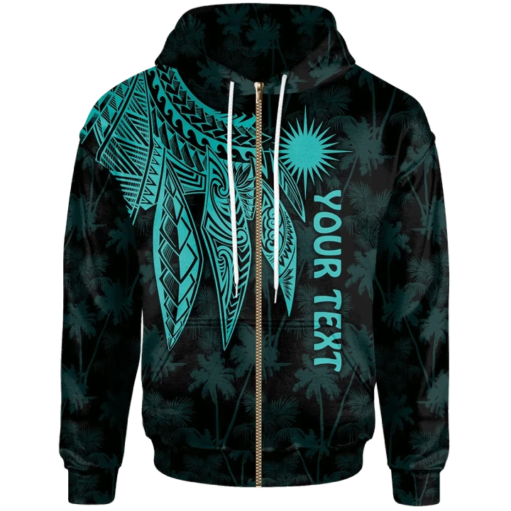 Alohawaii Clothing, Zip Hoodie Marshall Islands Personalised, Polynesian Wings (Turquoise) | Alohawaii.co