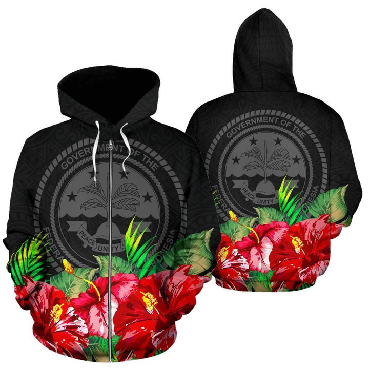 Alohawaii Clothing, Zip Hoodie Federated States Of Micronesia Black Hibiscus | Alohawaii.co
