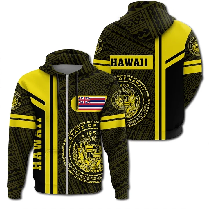 Alohawaii Clothing, Zip Hoodie Hawaii Yellow, Boba Style | Alohawaii.co