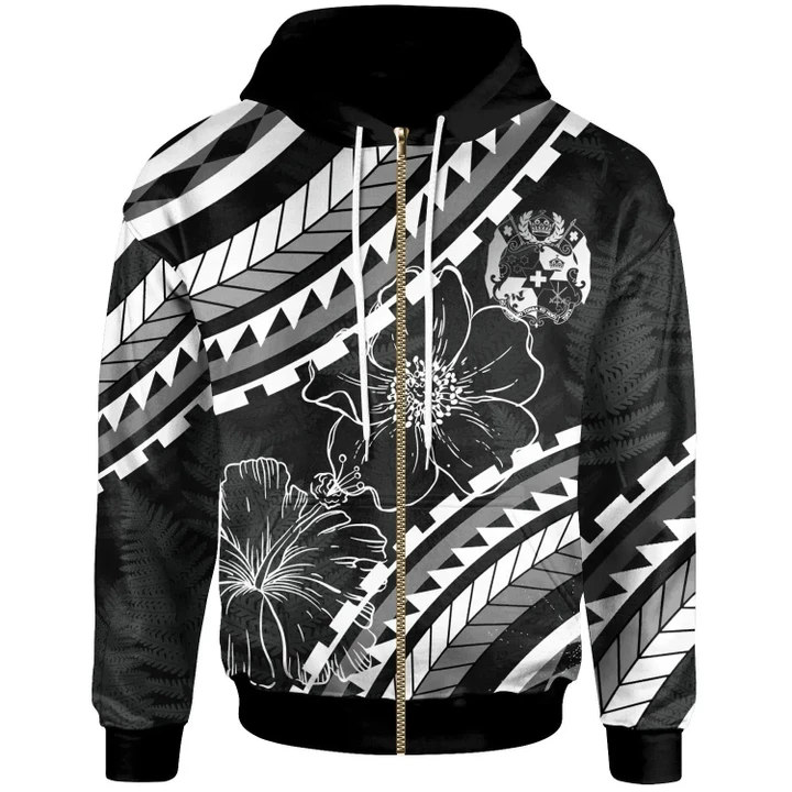 Alohawaii Clothing, Zip Hoodie Tonga, Palm Leaf Texture Black | Alohawaii.co