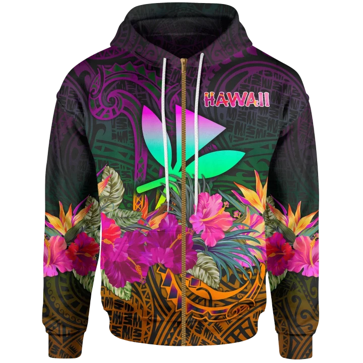Alohawaii Clothing, Zip Hoodie Polynesian Hawaii Kanaka Maoli, Summer Hibiscus | Alohawaii.co