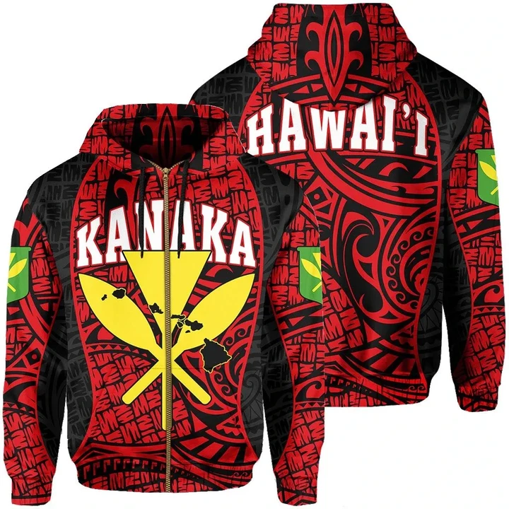 Alohawaii Clothing, Zip Hoodie Polynesian Kanaka Maoli Hawaii, Red, Gel Style | Alohawaii.co