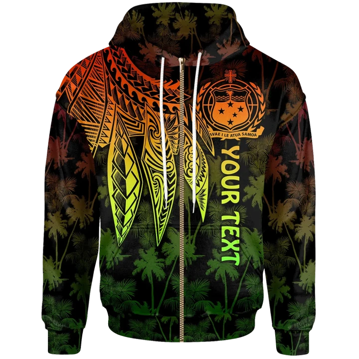 Alohawaii Clothing, Zip Hoodie Samoa Personalised, Polynesian Wings (Reggae) | Alohawaii.co