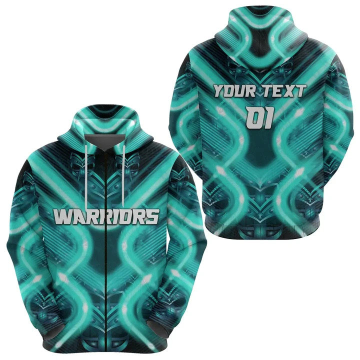 Alohawaii Clothing, Zip Hoodie (Custom Personalised) New Zealand Warriors Rugby Original Style, Turquoise, Custom Text And Number | Alohawaii.co
