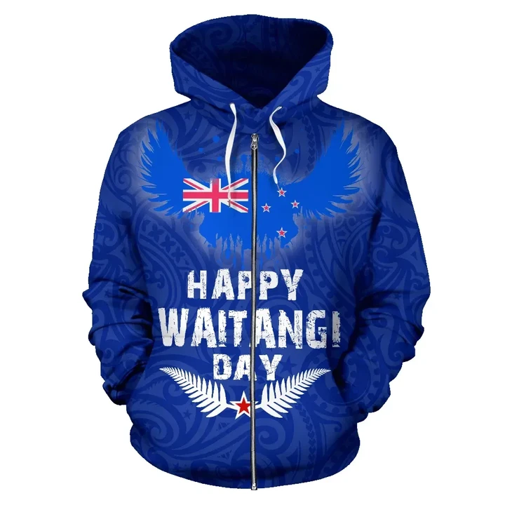 Alohawaii Clothing, Zip Hoodie New Zealand Happy Waitangi Day Blue | Alohawaii.co
