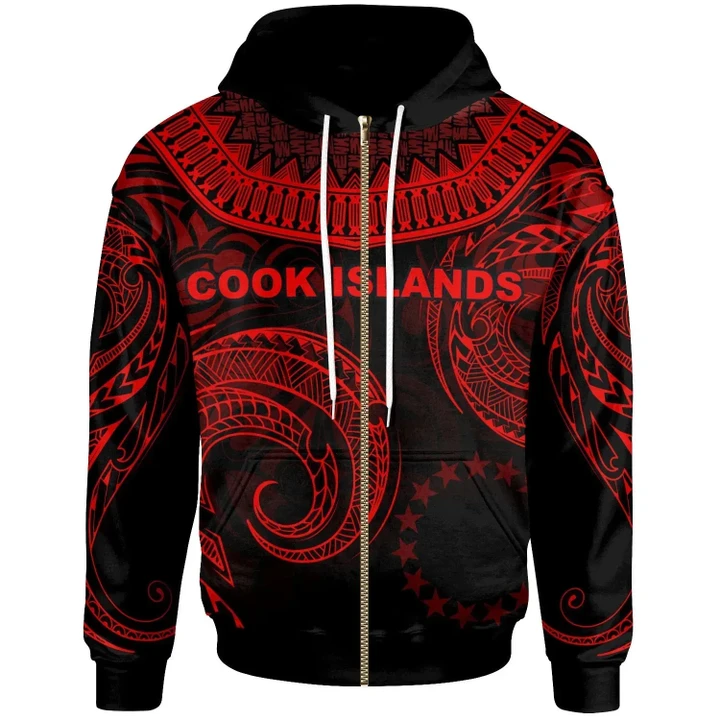 Alohawaii Clothing, Zip Hoodie Cook Islands, Palm Leaf Texture Red | Alohawaii.co