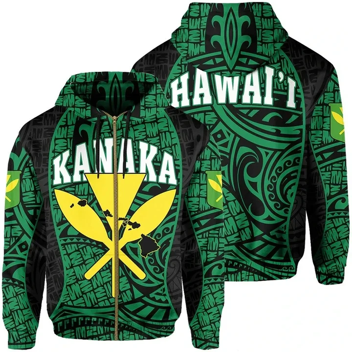 Alohawaii Clothing, Zip Hoodie Polynesian Kanaka Maoli Hawaii, Green, Gel Style | Alohawaii.co