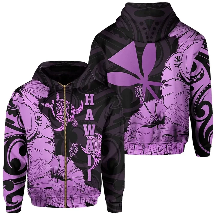 Alohawaii Clothing, Zip Hoodie Hawaii Turtle Polynesian Hibiscus Art Ver 2.0 Pink | Alohawaii.co