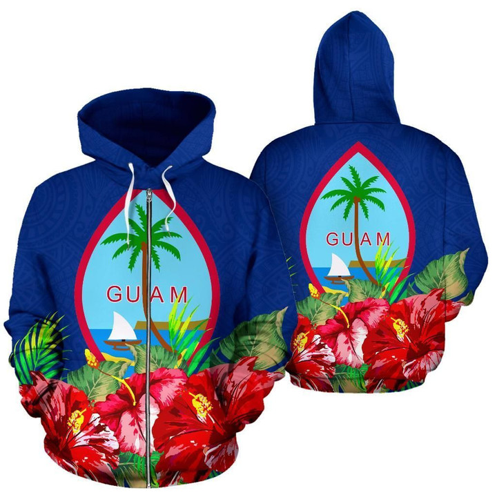 Alohawaii Clothing, Zip Hoodie Guam Polynesian Flag Hibiscus | Alohawaii.co