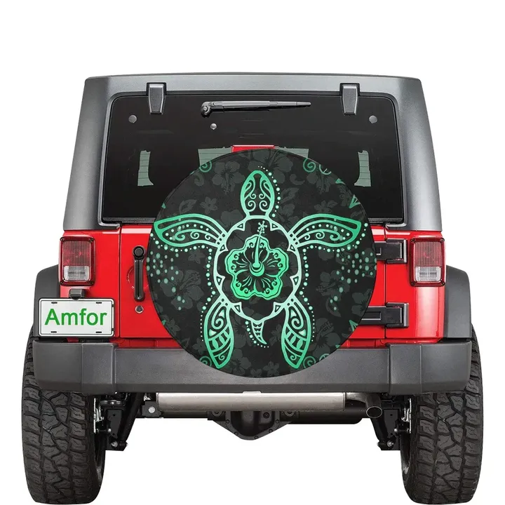 Turtle Hibiscus Green Spare Tire Cover | alohawaii.co