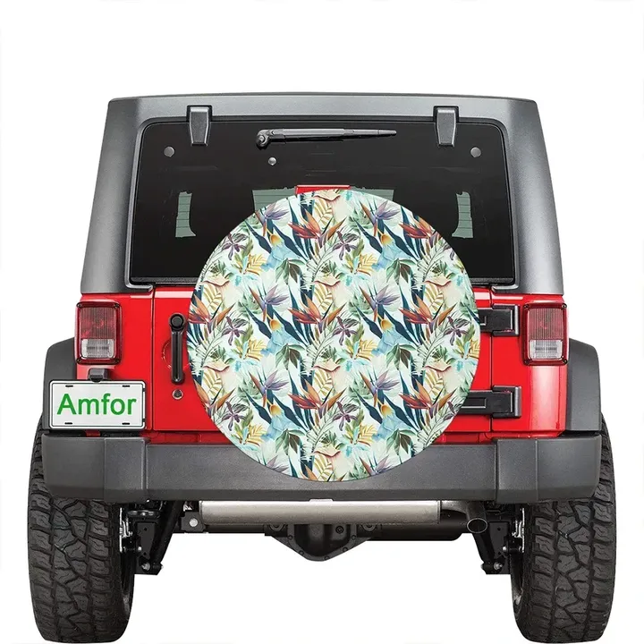 Tropical Flower, Plant And Leaf Pattern Hawaii Spare Tire Cover | alohawaii.co