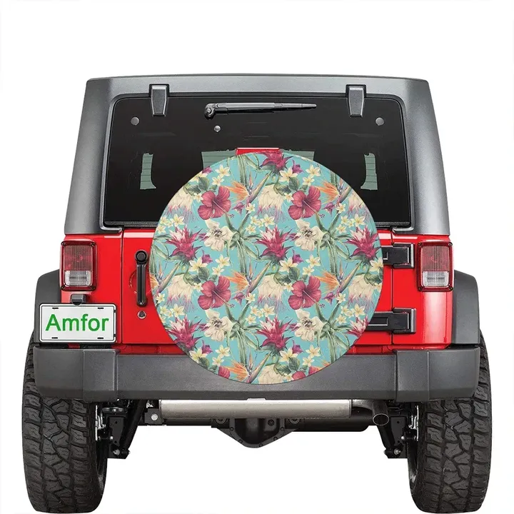 Copy of Hawaii Seamless Exotic Pattern With Tropical Leaves Flowers Hawaii Spare Tire Cover | alohawaii.co